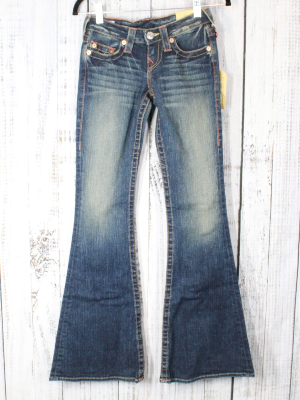 NWT True Religion Carrie Core Vintage Low Rise Flare Jeans Blue Storm Size 23
